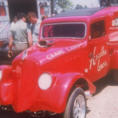 Tom & Joe Hrudka 33 Willys Panel 1967 Dragway 42  photo by todd Wingerter