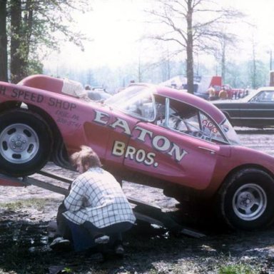 Eaton Bros Vette in Dragway42 pit 1975  photo by Todd Wingerter