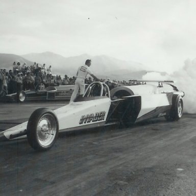 Invader vs. Cannonball Express jet dragsters at Bonneville Raceway in 1983