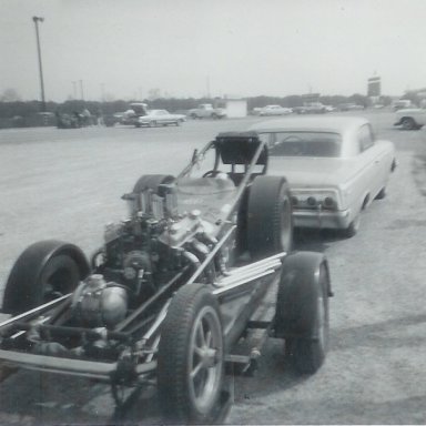 Unidentified injected dragster on trailer at 1963 Winternationals