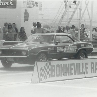 Jim in the "Green 'n Mean" Camaro at Bonneville Raceway in about 1978