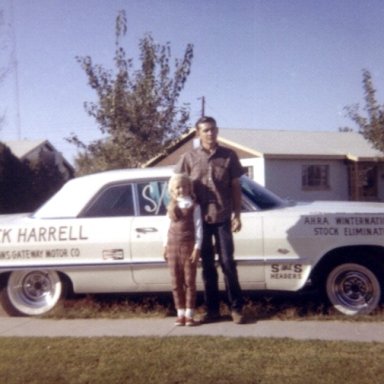 Z11 Dick Harrell with his daughter Valerie. 1963 Impala-AHRA Winternationals Stock Eliminator