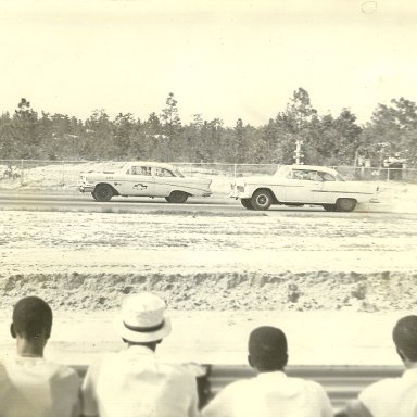 Jerry Martin in 57 Chevrolet takes the win over Tony Giles at Augusta International Speedway in 1960's