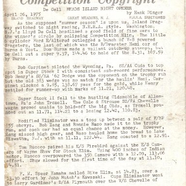 Island Dragway Program  April,26,1975. Page 1